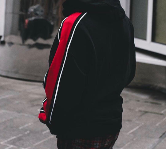 retro snap hoodie - black/red