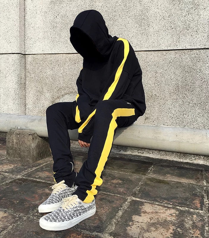 Yellow tracksuit sale black stripe